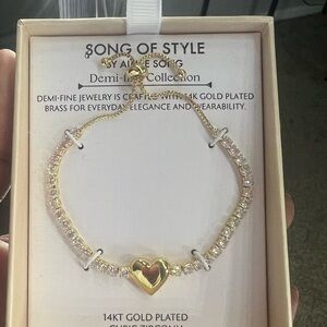 Song of Style Gold Heart Bracelet with Pink Crystals